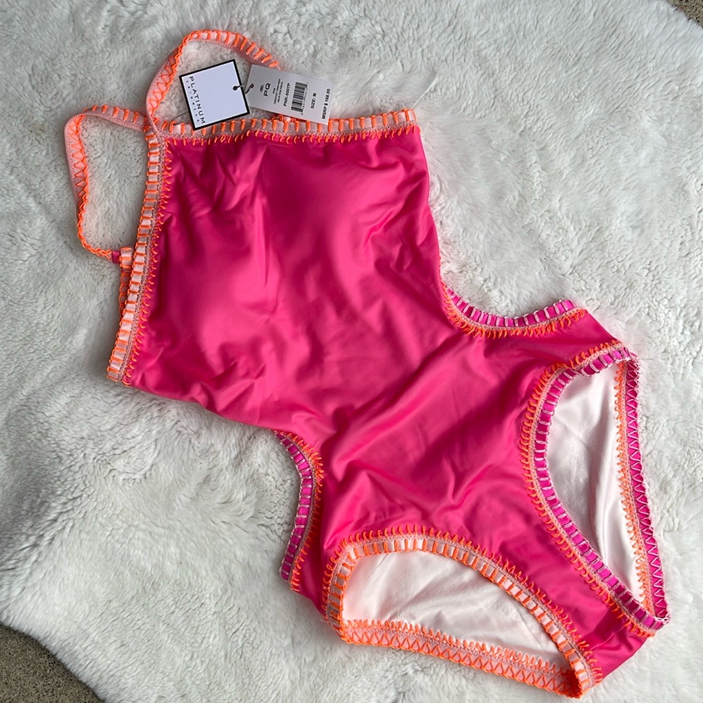 Pily Q Pink Crochet Trim High Neck One Piece Swimsuit